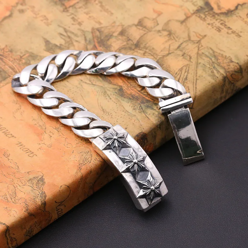 

Starfield S925 Sterling Silver Thai Silver Jewelry Popular Retro Men Three Six Mans Star Bend Domineering Bracelet&Bracelet