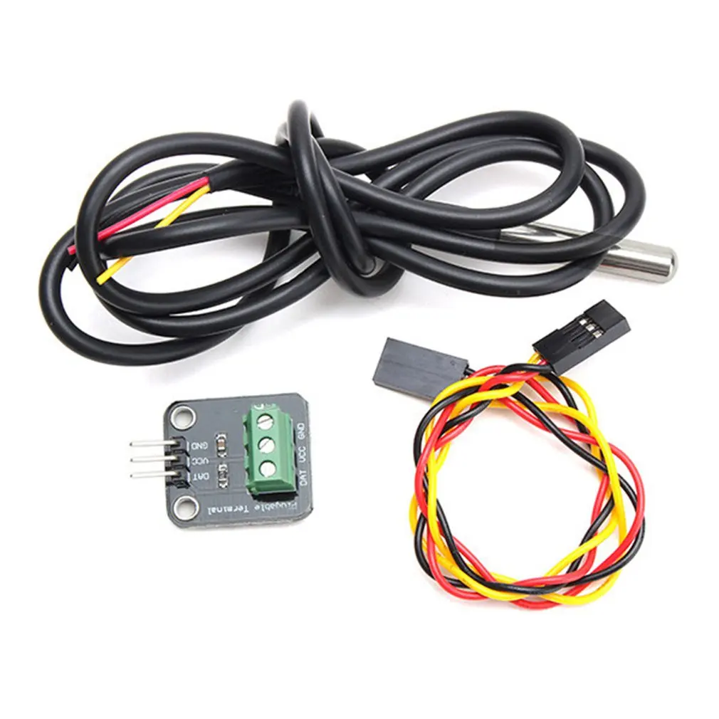 

DS18B20 Temperature Sensor Module Kit Waterproof 100CM Digital Sensor Cable Stainless Steel Probe Terminal Adapter For Arduino