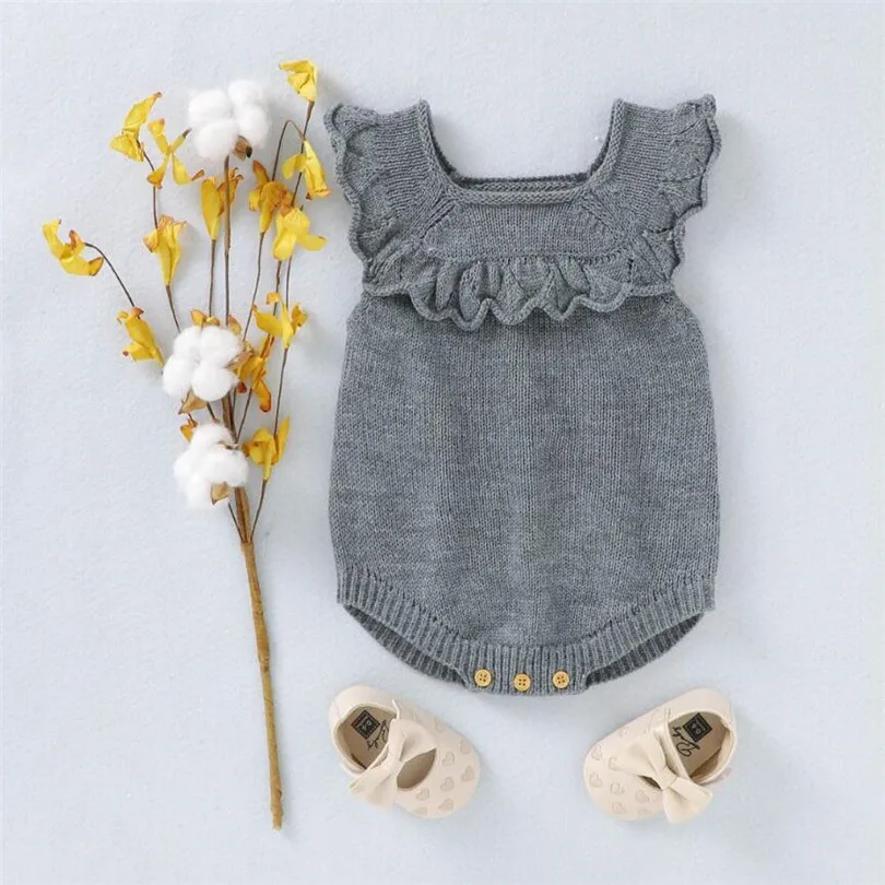 Вязаная одежда для малышей Осенний комбинезон новорожденных Комбинезон с
