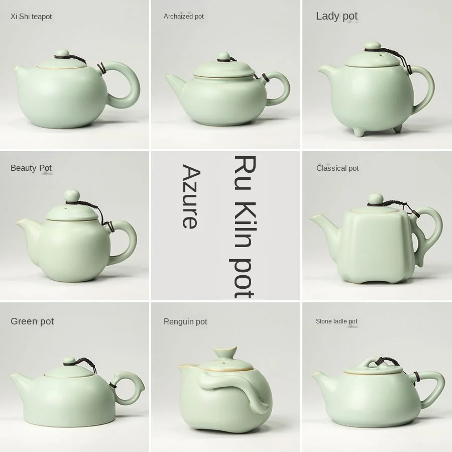 

Azure Ru Ware Teapot High-End Authentic Gracked Glaze Little Pot of Vintage Pot Porcelain Kung Fu Kettle Tea Ceramic Teapot