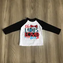 Новое поступление, Весенняя хлопковая Футболка с бантом и надписью «ladies love me» на День святого Валентина для маленьких мальчиков