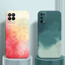Square Soft Silicone Phone Case For Oppo Realme 8 7 Pro 4g 5g 6 5 6i 5i C3 6s Watercolor Painted Back Cover Realme8 Realme7