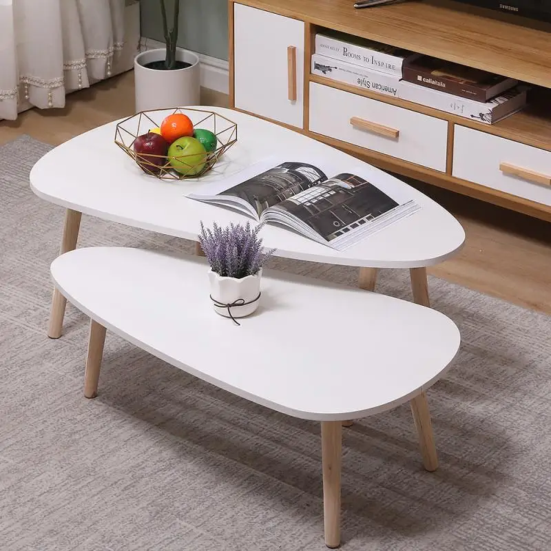 

2pcs Coffee Table Nordic Simple Irregular Oval Modern Home White Oval Wooden Leg Coffee Table Small Tea Table Cafe Table HWC