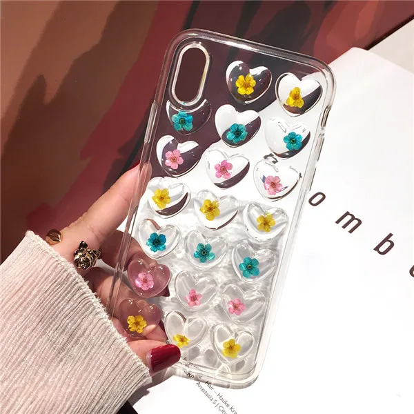 Qianliyao Винтаж 3D сердце настоящие Цветы Чехол для телефона для iphone X XS Max XR Мягкий ТПУ чехол для iphone 6 6s 7 8 Plus capa - Цвет: 5