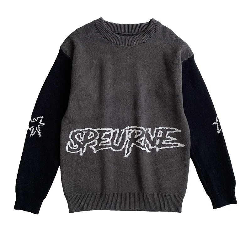 

Men's Autumn Winter Casual Oversize Pullover Men Sweaters Mens Vintage Streetwear Color Block Long Sleeve Knitted Pullover Tops