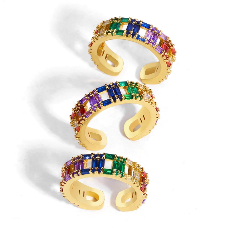Женские кольца с радужными манжетами FLOLA регулируемые золотым кристаллом и