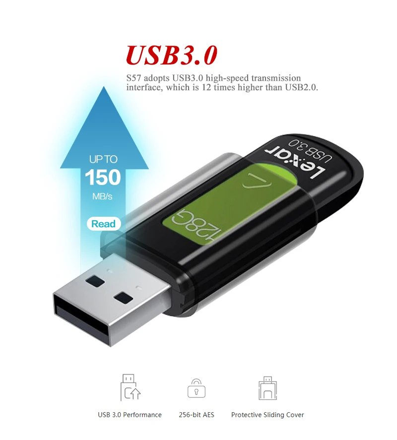 Lexar JumpDrive S57 флеш-накопитель USB 3,0 32GB 256-bit AES флешки 128GB 256GB флеш-накопитель для ПК и Mac систем