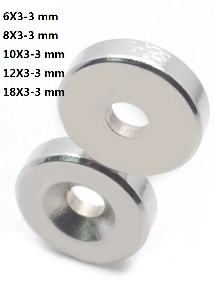 

10~200Pcs 6x3 8x3 10x3 12x3 18x3 Hole 3mm N35 NdFeB Countersunk Round Magnet Super Powerful Strong Permanent Magnetic imane Disc