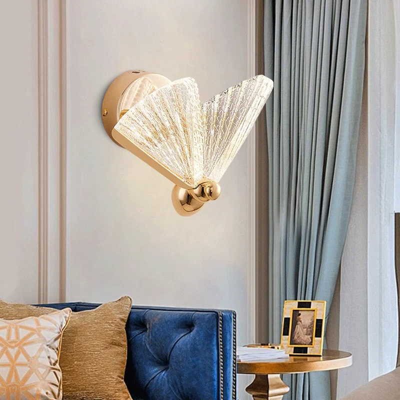 

Luxury Bedside Bedroom Wall Lamp Post Modern Minimalist Living Room Background Aisle Home Decorative Lights LED Butterfly Sconce