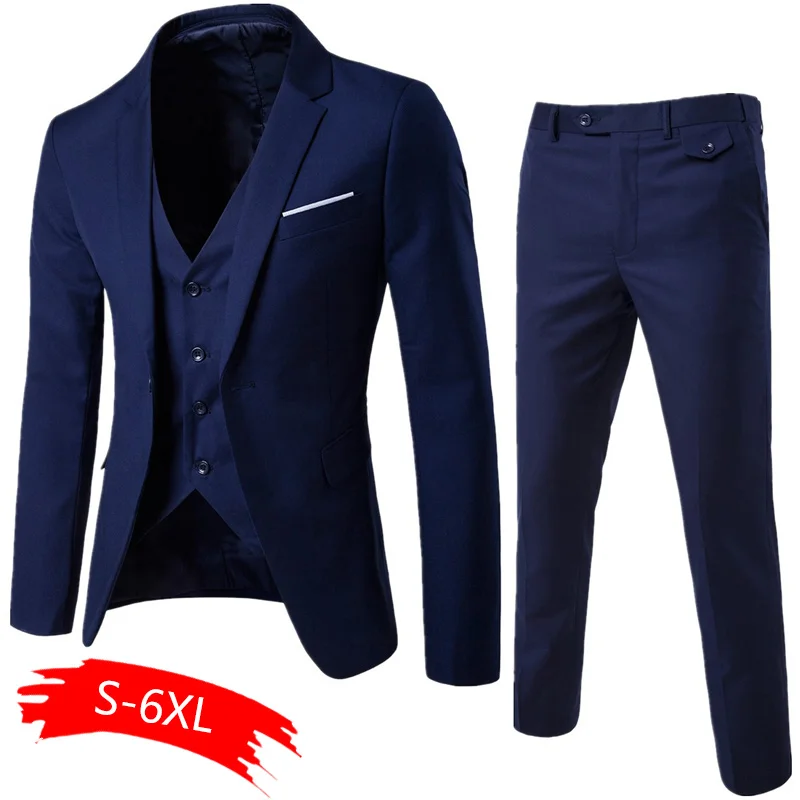 2021 Men's Fashion Slim Suits Business Casual Clothing Groomsman three-piece Suit Blazers Jacket Pants Trousers Vest Sets | Мужская