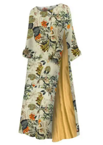 Boho женское хлопковое льняное свободное нарядное платье Летнее цветочное платье длиной до щиколотки плюс размер Лето Новое - Цвет: Цвет: желтый