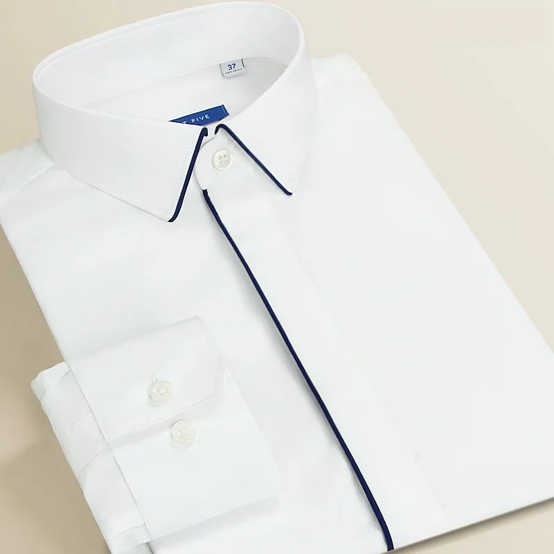 Smart five Patchwork White Dress Shirts Men Formal Business Long Sleeve 2019 100% Cotton Slim Fit Mens Shirts Big Size 45 46