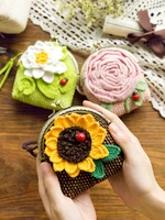 handmade diy material tools bag mini purse wallet crochet knitting set eco dyed needlework rose lotus sunflower decor bag