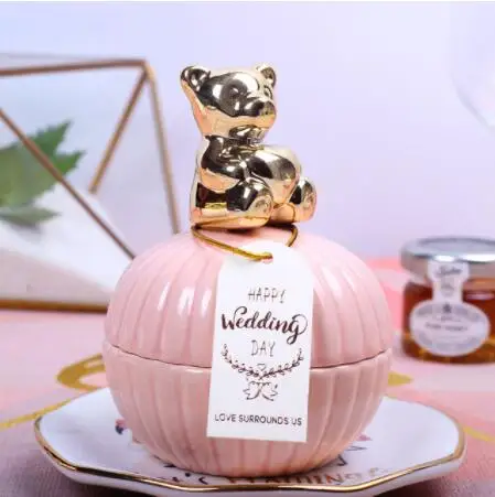 pink bear 2 шт., Свадебная коробка для конфет, керамические свадебные коробки для подарков, вечерние подарочные пакеты, свадебные подарочные коробки для хранения ювелирных изделий - Цвет: pink bear
