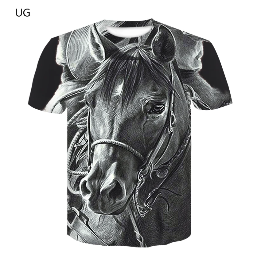 

UG Summer T-shirt Men's Streetwear Short Sleeve T-Shirt Tops Funny Animal Men's Casual Horse Racing 3D Printed T-Shirt