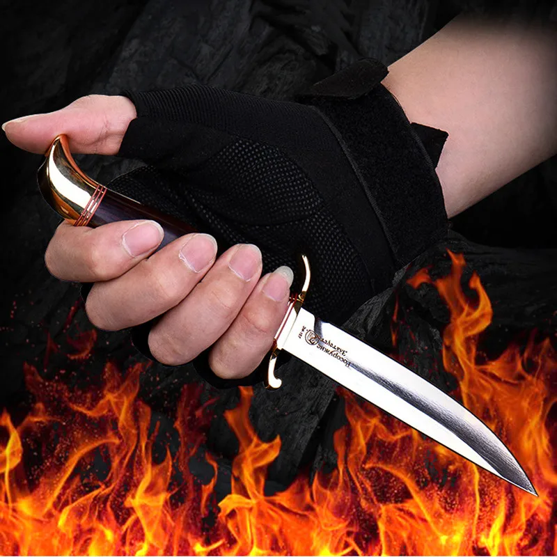 

Hysenss Russia Cheka 9CR18mov Blade Outdoor Camping Hiking Hunting Survival Tactical Knife Brass Gauntlets Peeling Edc Tools