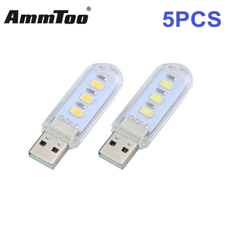 5 шт. LED USB ночник портативный u диск лампа 3 светодиода 1 Вт лампы для чтения