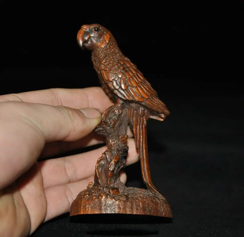 

wedding decoration Old Chinese boxwood wood Hand Carved Fengshui parrot Bird Lucky Statue