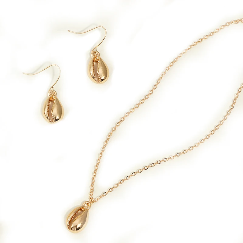 Модные женские серьги-подвески в виде ракушек Комплект ожерелье золотого цвета