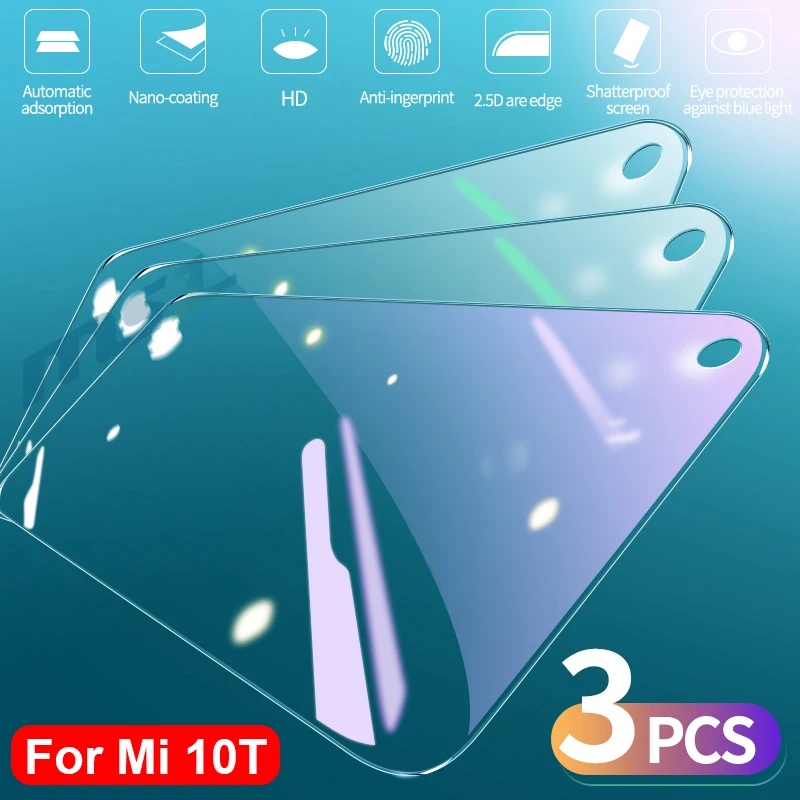 

3Pcs Tempered Glass For Xiaomi Mi 10T Pro Mi10T Lite Screen Protector Anti blu-ray For Xiaomi 10t mi 10t Glass