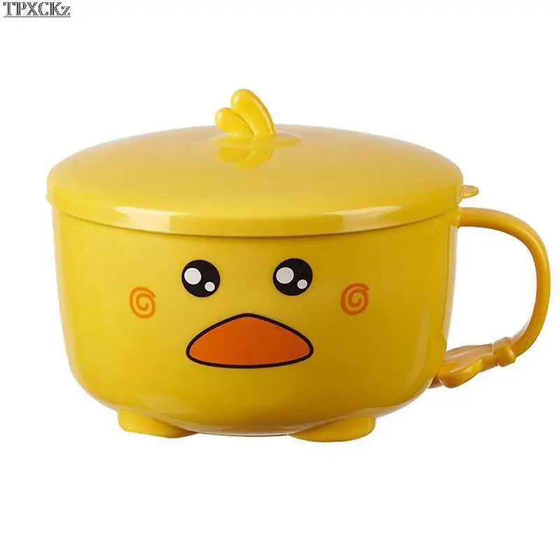 

Kawaii Duck Ramen Bowl Double Stainless Steel Large Capacity Student Bento Box Instant Noodles Bowl With Cover Kitchen Tableware