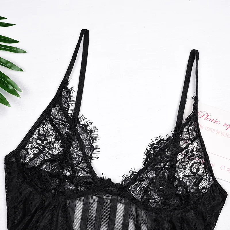 CINOON V образным вырезом Спагетти ремень Кружева боди для женщин sheer body teddy прозрачный полосатый сексуальный комбинезон Ползунки боди