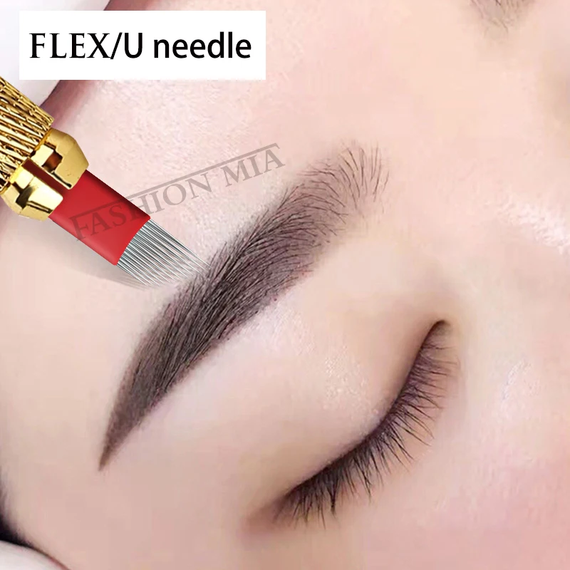500pcs Tebori Nano Microblading Blades Permanent Makeup Eyebrow Tattoo Needles U shape Flex 12/14/18 Pins For Manual Tattoo Pen