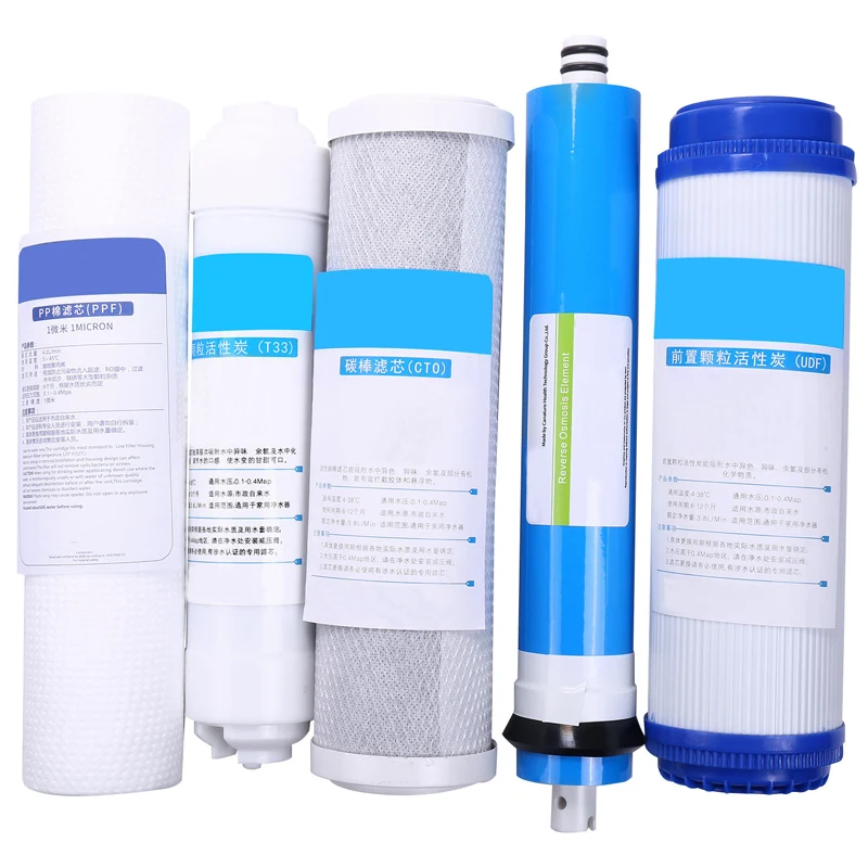 

5Pcs 5 Stage Ro Reverse Osmosis Filter Replacement Water Purifier Cartridge Equipment With 50 Gpd Membrane Water Filter Kit