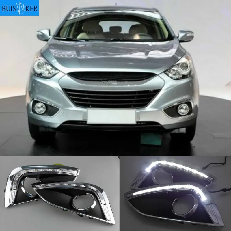 For Hyundai IX35 2010-2013 Daytime Running Light With Fog Lamp Hole SNCN Super Brightness Waterproof ABS Car DRL LED