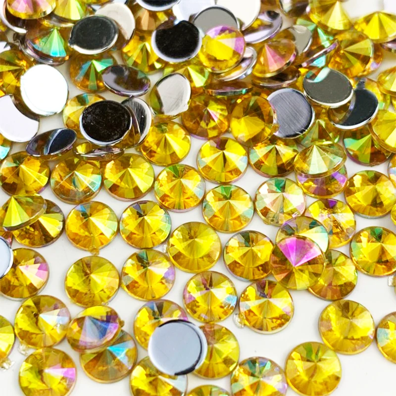 

4mm 5mm Topaz AB Rivoli Rhinestone Applique Flat Back Acrylic Gems Round Crystal Stones Non Hotfix Strass for Clothes Crafts