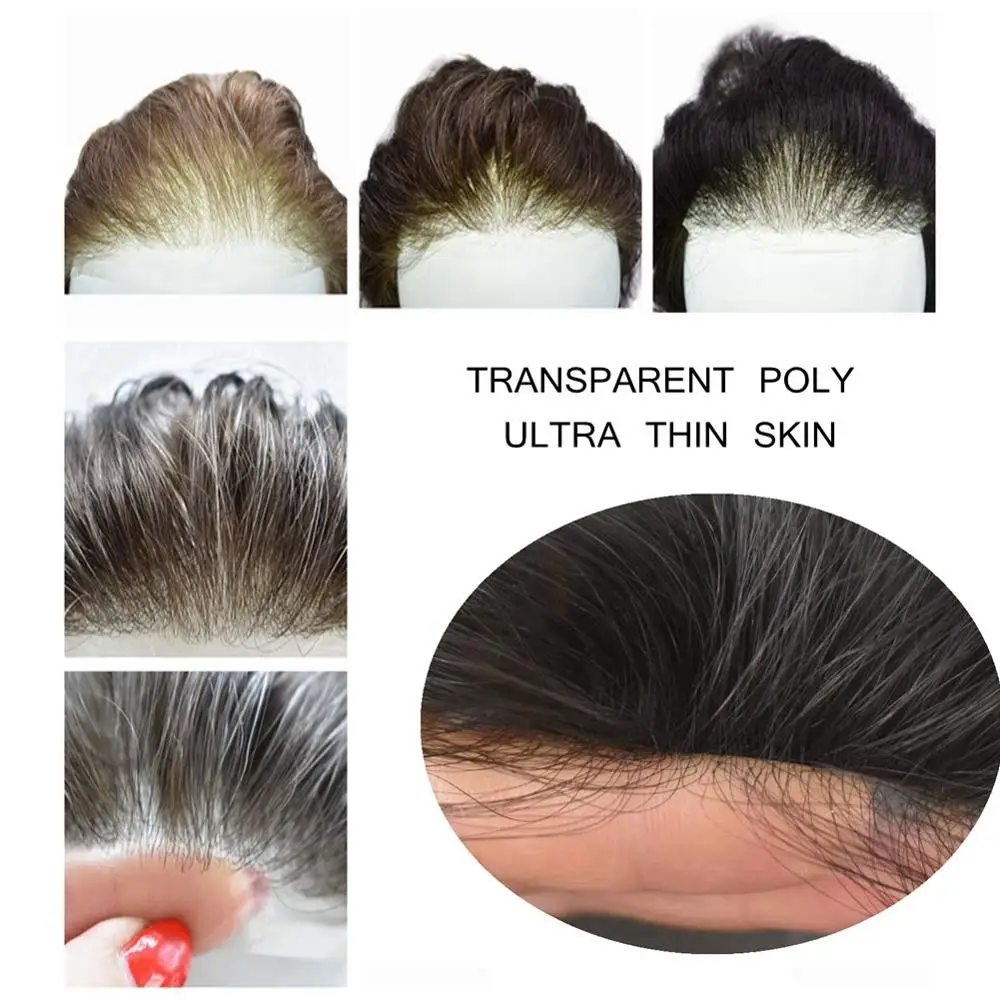 

Invisible Ultra Thin Skin V-loop Mens Toupee Human Hair Replacement Poly Skin Wigs for Men PU Hair Systems All Colors