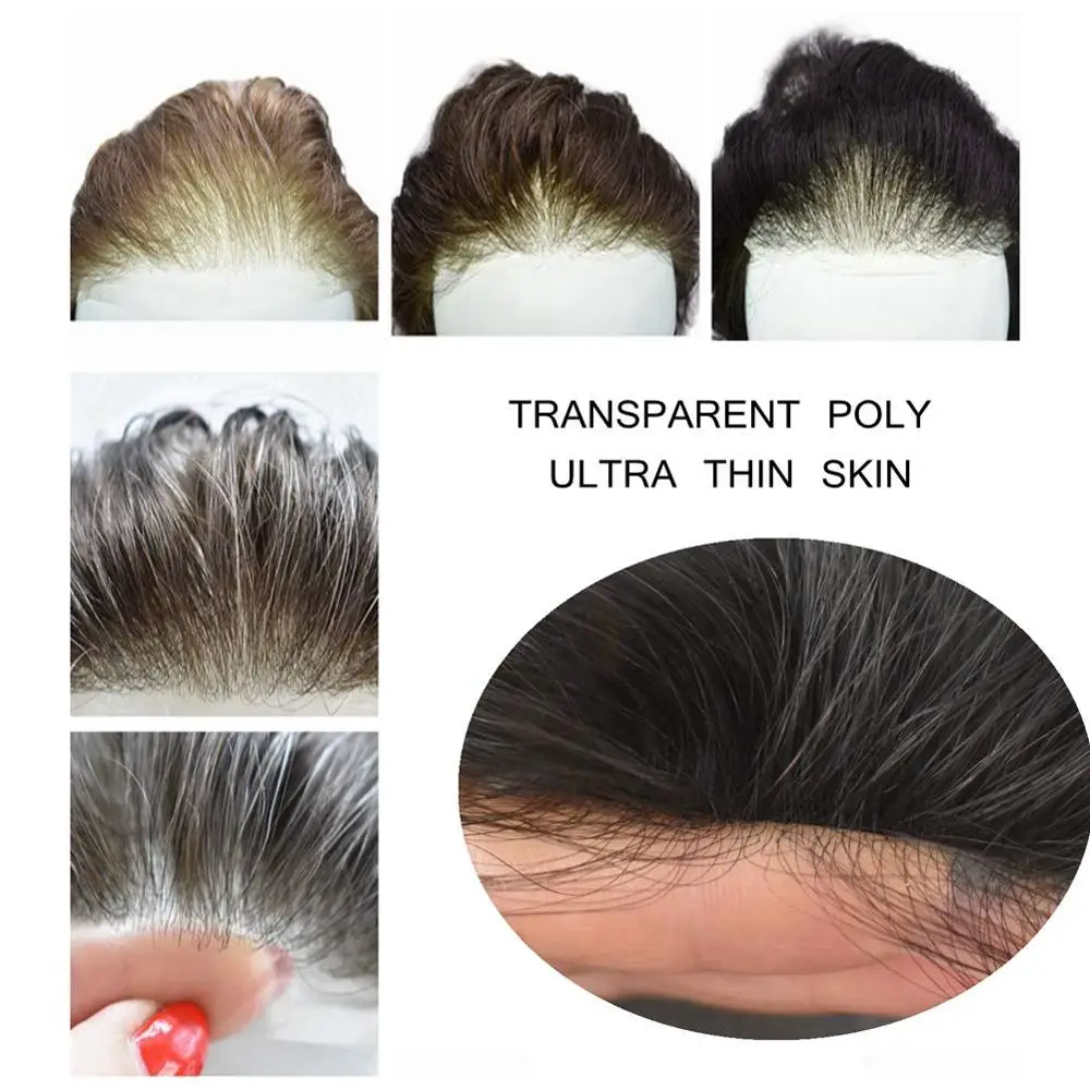 Невидимая линия волос ультра тонкая кожа V-loop мужские s Toupee человеческие волосы