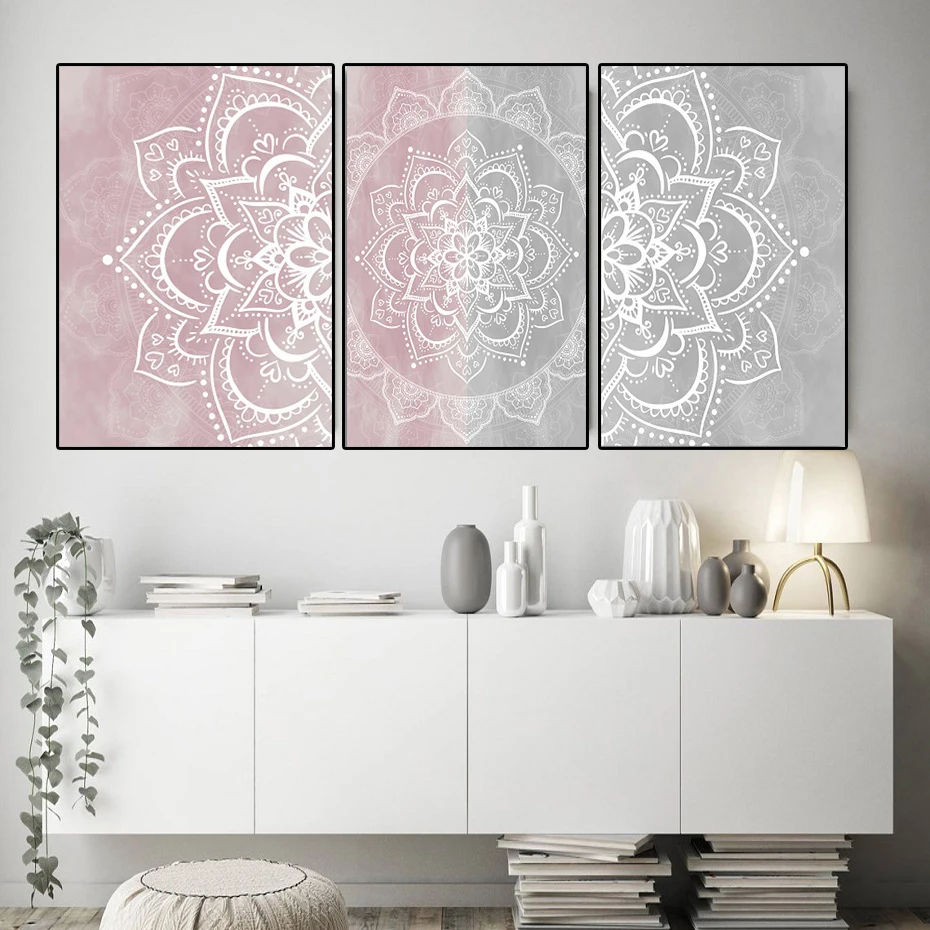 

Mandala Floral Canvas Painting Boho Pink grey Purple Gradient Picture Yoga Room Decor Print Poster Wall Art Zen Mindfulness Gift