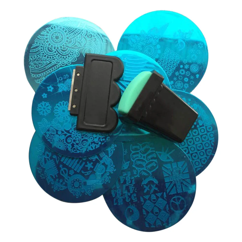 10 шт. ногтевых пластин + 1 силиконовых стемперов для дизайна ногтей скребок