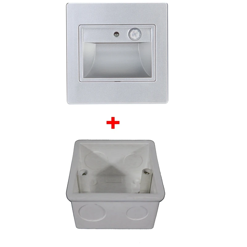 silver with 86box Детектор движения PIR+ светильник с датчиком, светодиодный лестничный светильник s, светодиодный инфракрасный индукционный светильник для человеческого тела, утопленные в ступеньках, настенные светильники 86 коробок - Цвет абажура: silver with 86box