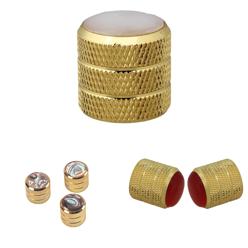 

3pcs Golden Three Circle Guitar Volume Tone Control Knobs with Red Glass Head