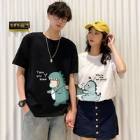 summer o neck loose short sleeve tops cute cartoon print t shirts couple clothing women mid length tees valentines day t shirt