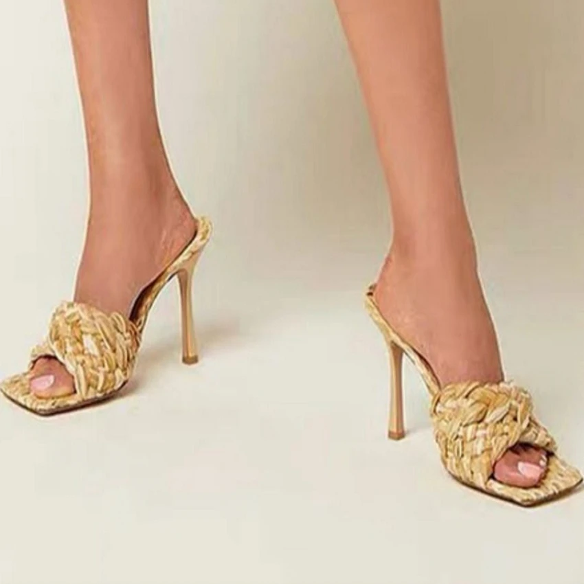 

Женские сандалии без застежки, туфли-лодочки на высоком квадратном каблуке с открытым носком, лето 2022