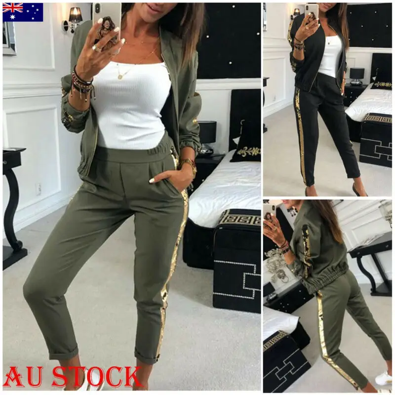 Новая Осенняя Женская одежда из 2 предметов с длинным рукавом со стразами на