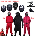 Маскарадные костюмы для взрослыхдетей из игры кальмар, маска злодей, ролевые игры, Круглый красный комбинезон, комплект униформы, костюмы на Хэллоуин 2021