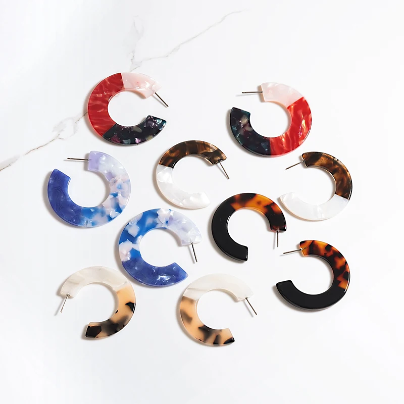 

New Unique Colorful Leopard Splicing Acrylic Drop Earrings For Women Statement Contrast Round Circle Resin Hoop Earrings Jewelry