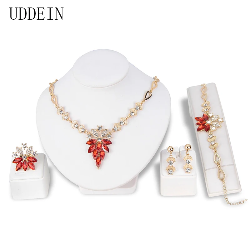 UDDEIN модные свадебные ювелирные изделия золотого цвета с кристаллами и цветами