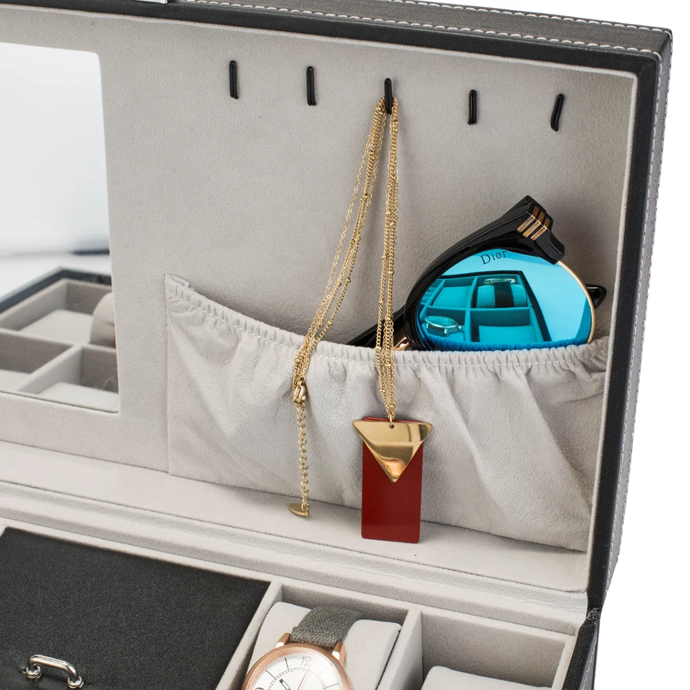 

Jewelry Box 8 Slots Watch Organizer Storage Case with Lock and Mirror for Men Women XRQ88