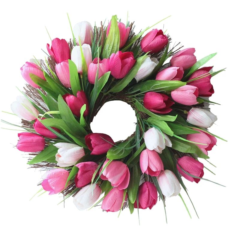 

Best Spring Artificial Tulip Wreath, Front Door Wreath Home Decor Window Wall Party Wedding Hanging Decor