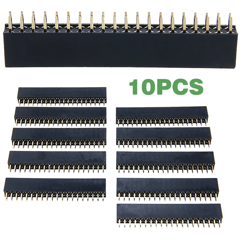 

10pcs Female Pin Headers Strip Double Row Pin Header 2.54mm Pitch 2 x 20 Pin Straight Header Socket Pin Connector Strip
