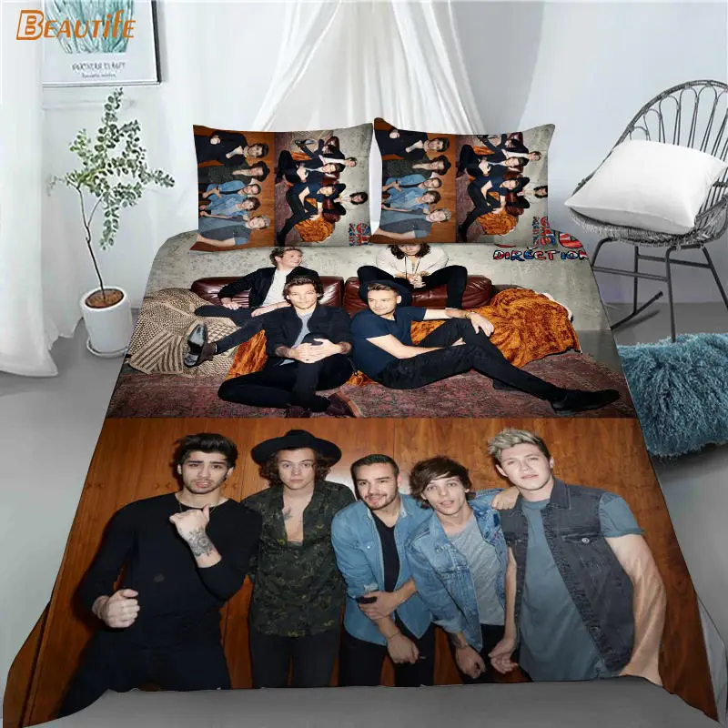 Juego de ropa de cama con estampado 3D de One Direction, funda de edred&oacute;n con funda de almohada para chico y hogar, 180x200cm, 180x220cm-0
