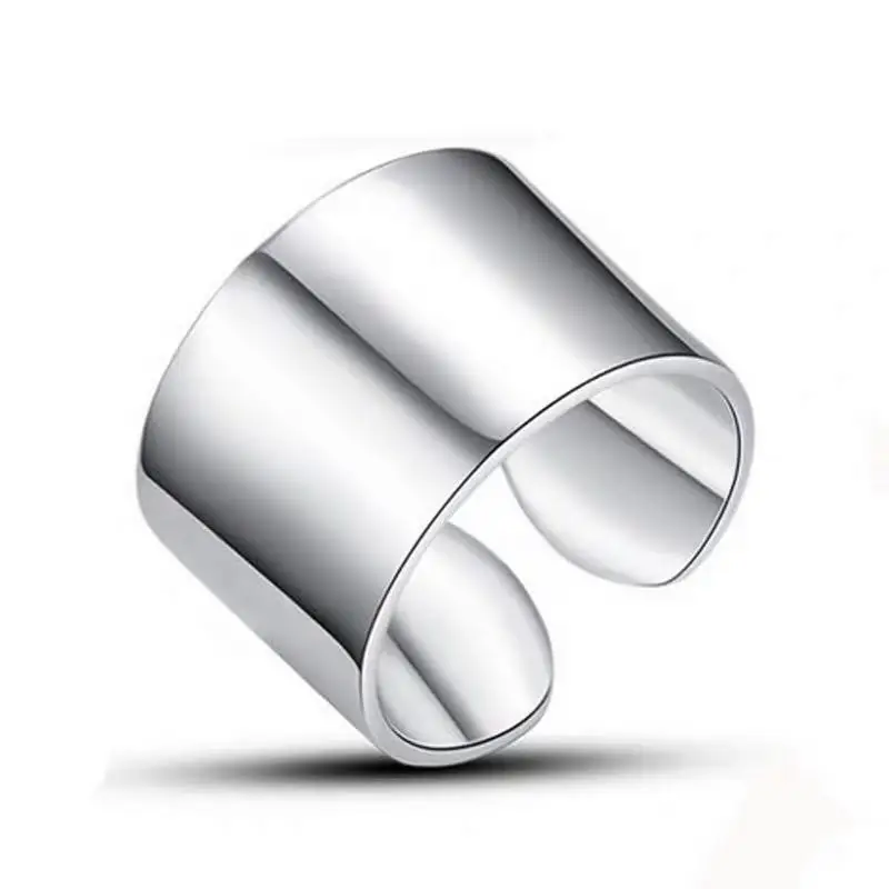 

fashion big black Thai silver dongmen web celebrity S925 pure silver smooth exaggerated opening ring female personality