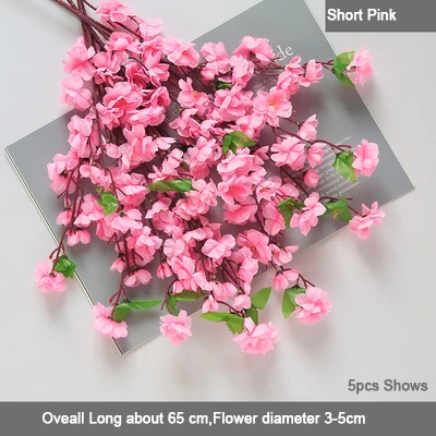 65cm pink 5 шт./компл. вишни Искусственные цветы ветви свадебное украшение арки персик ветви фон настенный в форме искусственных цветов - Цвет: 65cm pink