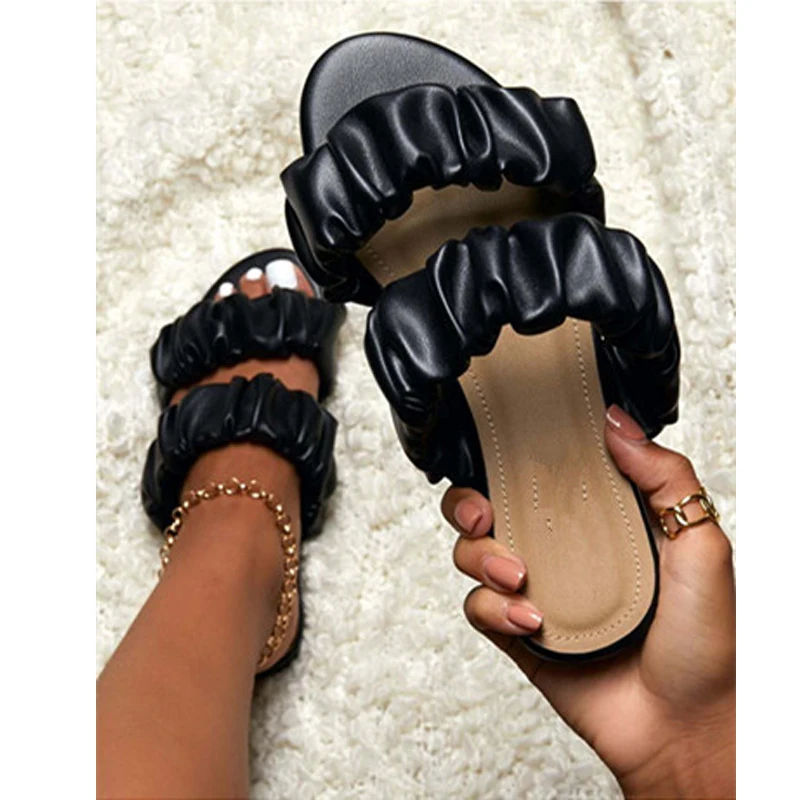 

2021 Summer New Women Flat Sandals Open Toe Outdoor Beach Slippers Platform Shoes Casual Solid Color Plus Size 42