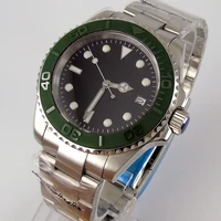 40mm black dial green brushed ceramic bezel sapphire glass transparent back nh35a automatic movement mens watch